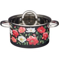 Кастрюля agness "маки" со стеклянной крышкой, нерж.сталь, 3,1л 20х11 см (916-307) 