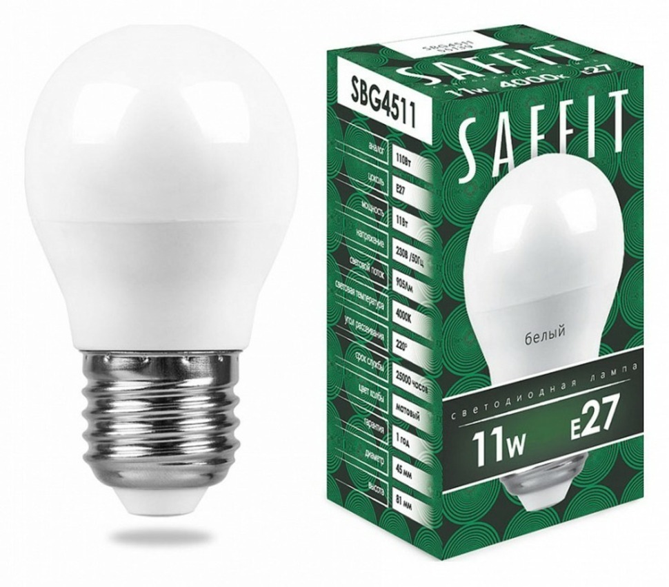 Фото Лампа светодиодная Feron Saffit SBG4511 E27 11Вт 4000K 55139 FE_55139 - интернет-магазин МегаТерем в Москве