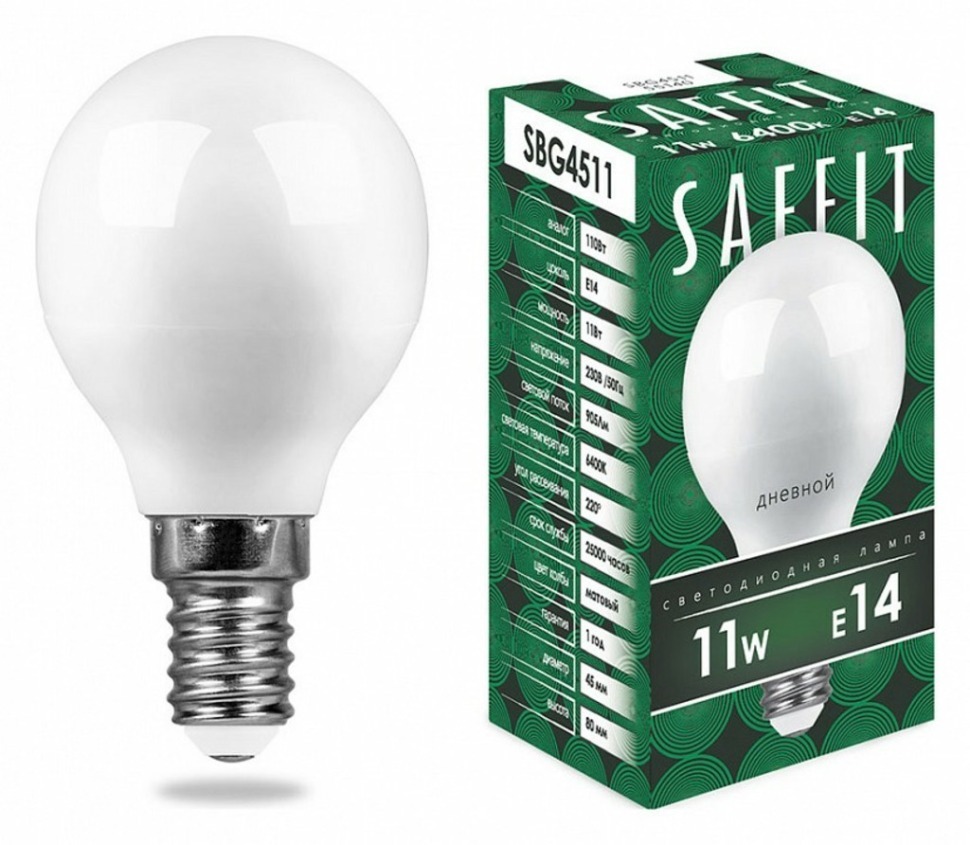 Фото Лампа светодиодная Feron Saffit SBG4511 E14 11Вт 6400K 55140 FE_55140 - интернет-магазин МегаТерем в Москве