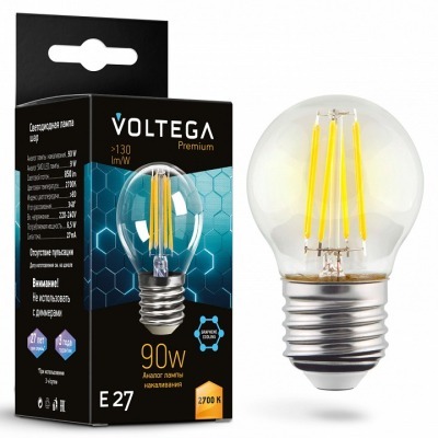 Лампа светодиодная Voltega шар (Globe) E27 9Вт E27 6Вт 2700K 7223 VLG_7223