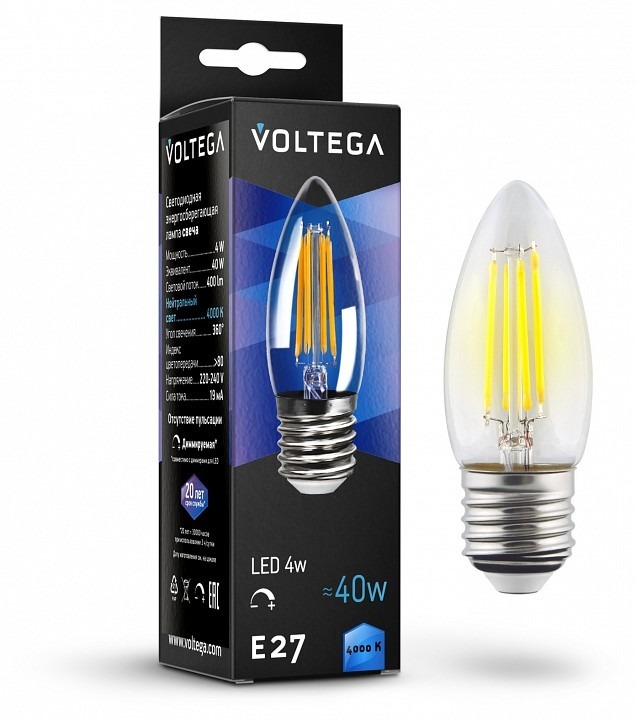 Фото Лампа светодиодная Voltega свеча диммируемая (Candle dim) 5Вт E27 5Вт 4000K 8463 VLG_8463 - интернет-магазин МегаТерем в Москве